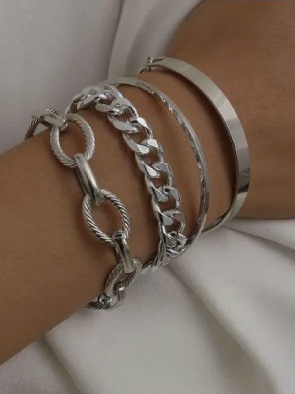 Unbranded Silver-Tone Bracelet Set - Sleek Silver Stack